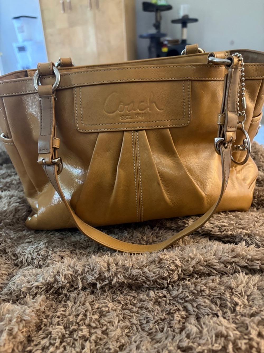 Coach Pleated Leather Shoulder Bag in Mustard
